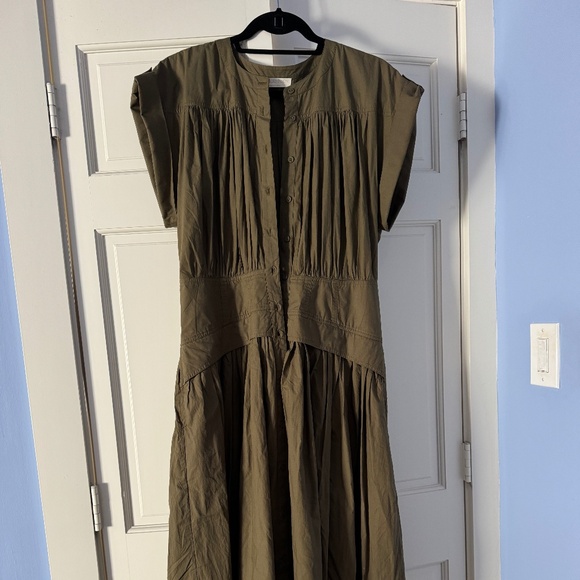 Ulla Johnson Charlie Midi Dress in Army Green Cotton - 8 - Picture 3 of 7